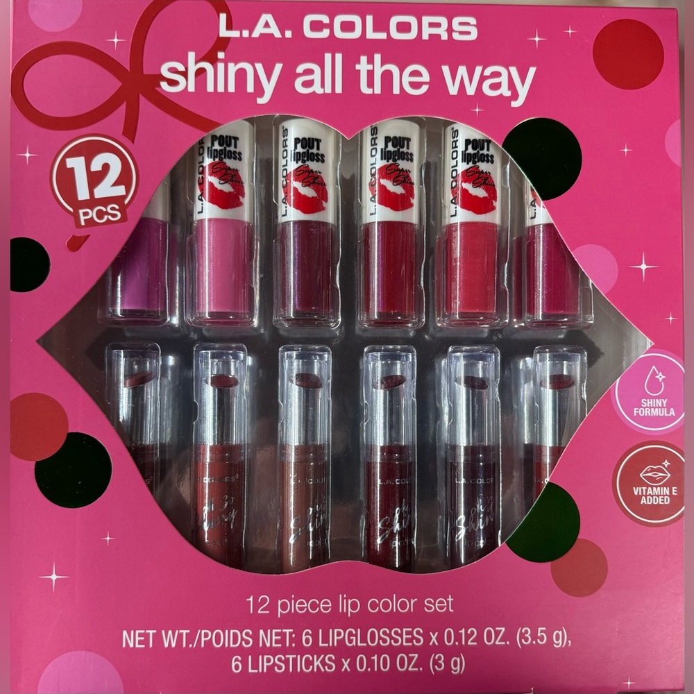 L.A. Colors Shiny All The Way Lip Gloss Set - 12 PCS